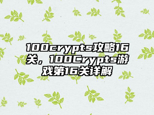 100crypts攻略16关，100Crypts游戏第16关详解