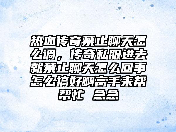 热血传奇禁止聊天怎么调，传奇私服进去就禁止聊天怎么回事怎么搞好啊高手来帮帮忙 急急