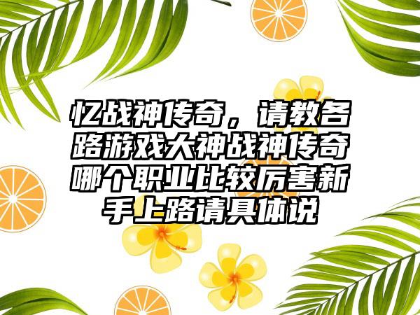 忆战神传奇，请教各路游戏大神战神传奇哪个职业比较厉害新手上路请具体说
