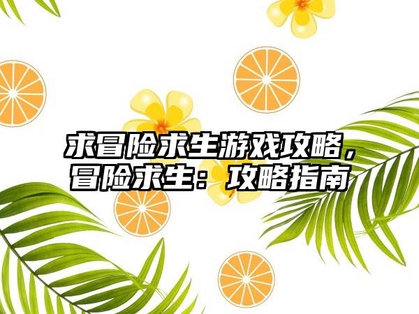 求冒险求生游戏攻略，冒险求生：攻略指南