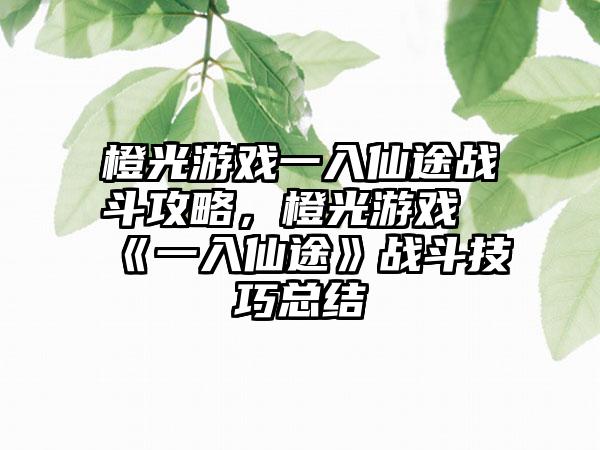 橙光游戏一入仙途战斗攻略，橙光游戏《一入仙途》战斗技巧总结