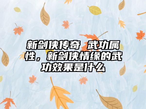 新剑侠传奇 武功属性，新剑侠情缘的武功效果是什么