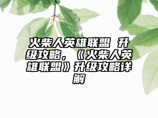 火柴人英雄联盟 升级攻略，《火柴人英雄联盟》升级攻略详解