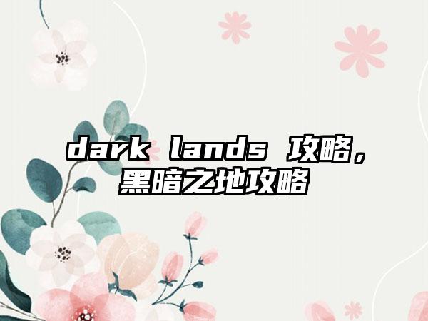 dark lands 攻略，黑暗之地攻略