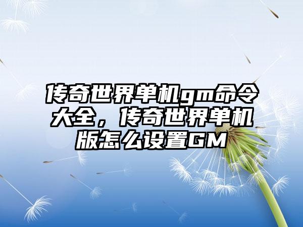 传奇世界单机gm命令大全，传奇世界单机版怎么设置GM