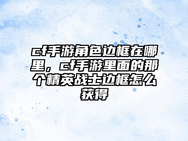 cf手游角色边框在哪里，cf手游里面的那个精英战士边框怎么获得