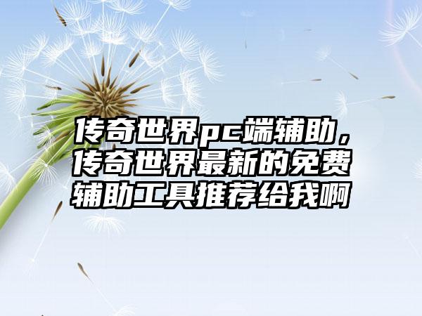 传奇世界pc端辅助，传奇世界最新的免费辅助工具推荐给我啊