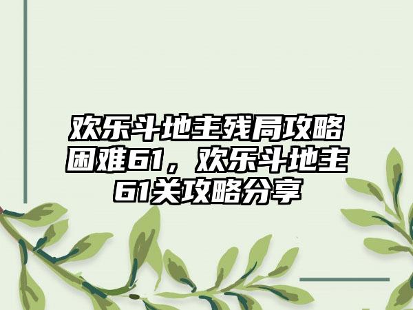 欢乐斗地主残局攻略困难61,欢乐斗地主61关攻略分享