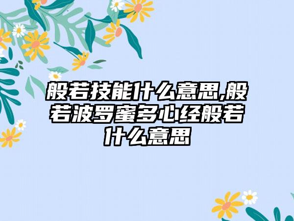 般若技能什么意思,般若波罗蜜多心经般若什么意思