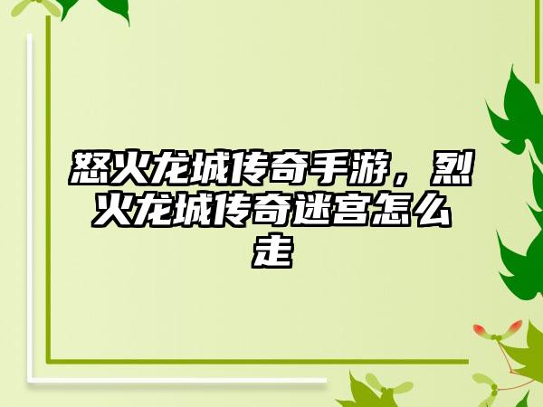 怒火龙城传奇手游，烈火龙城传奇迷宫怎么走
