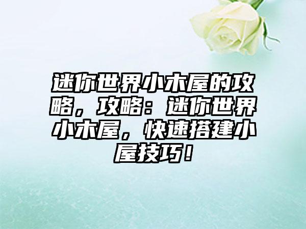 迷你世界小木屋的攻略，攻略：迷你世界小木屋，快速搭建小屋技巧！