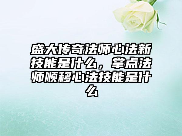 盛大传奇法师心法新技能是什么，掌点法师顺移心法技能是什么