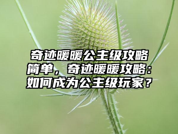 奇迹暖暖公主级攻略简单，奇迹暖暖攻略：如何成为公主级玩家？