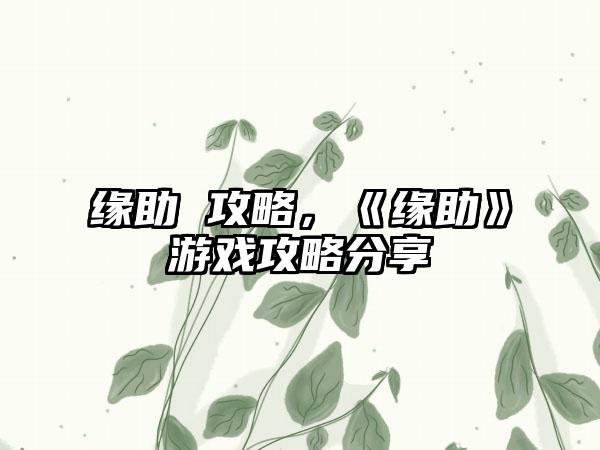 缘助 攻略，《缘助》游戏攻略分享