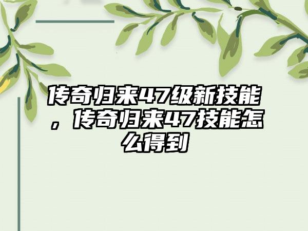 传奇归来47级新技能，传奇归来47技能怎么得到