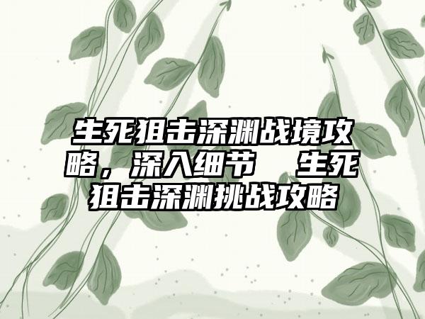 生死狙击深渊战境攻略，深入细节  生死狙击深渊挑战攻略