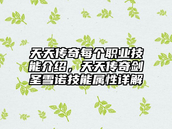 天天传奇每个职业技能介绍，天天传奇剑圣雪诺技能属性详解
