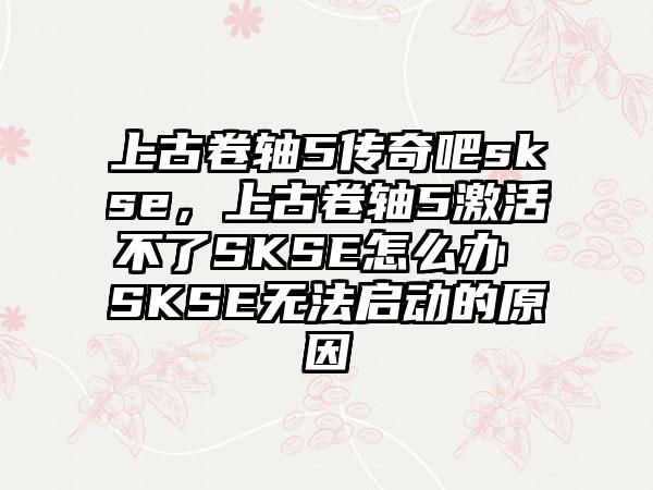 上古卷轴5传奇吧skse，上古卷轴5激活不了SKSE怎么办 SKSE无法启动的原因