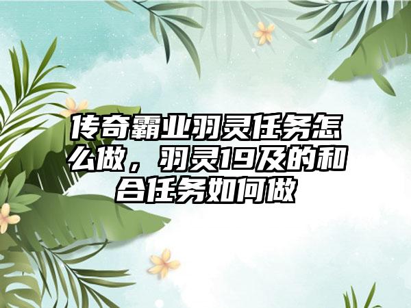 传奇霸业羽灵任务怎么做，羽灵19及的和合任务如何做