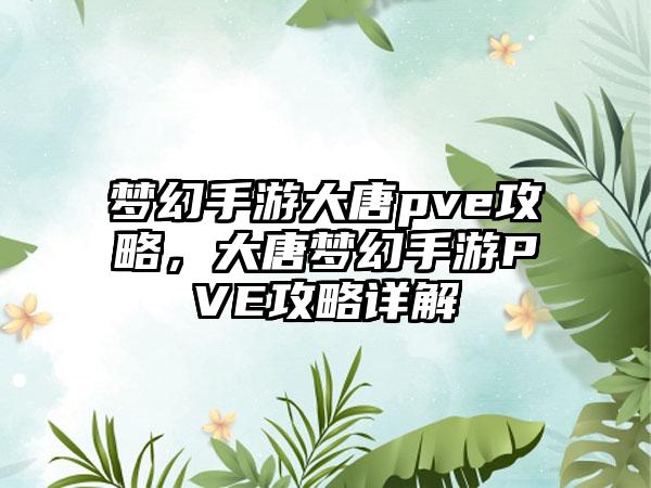 梦幻手游大唐pve攻略，大唐梦幻手游PVE攻略详解