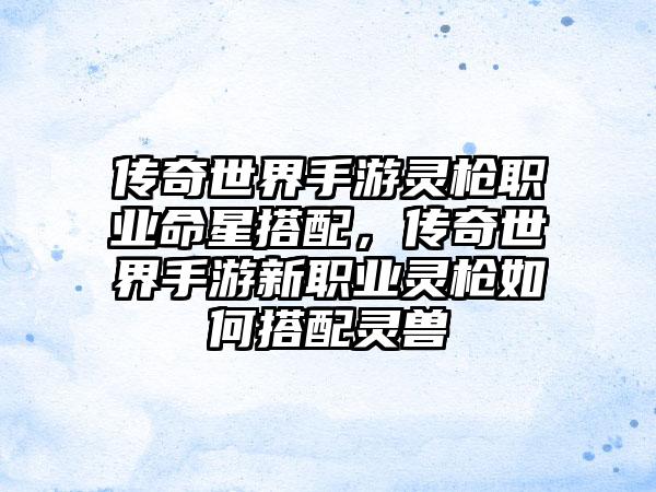 传奇世界手游灵枪职业命星搭配，传奇世界手游新职业灵枪如何搭配灵兽