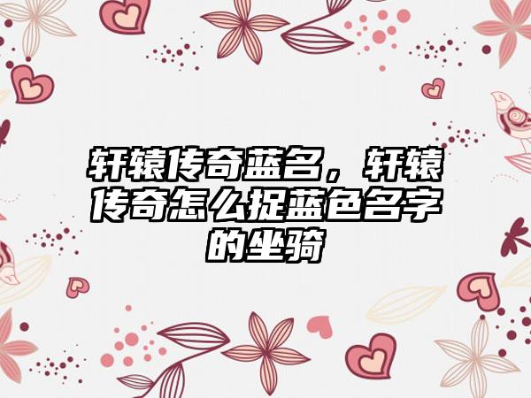 轩辕传奇蓝名，轩辕传奇怎么捉蓝色名字的坐骑