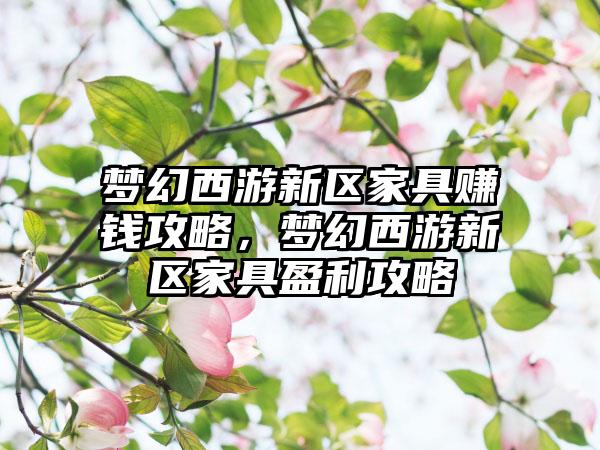 梦幻西游新区家具赚钱攻略，梦幻西游新区家具盈利攻略