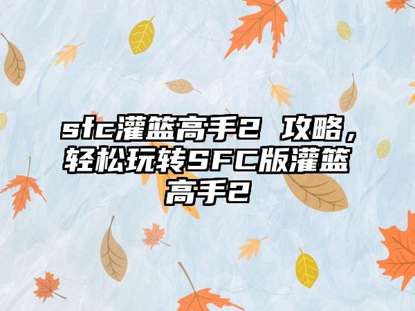sfc灌篮高手2 攻略，轻松玩转SFC版灌篮高手2