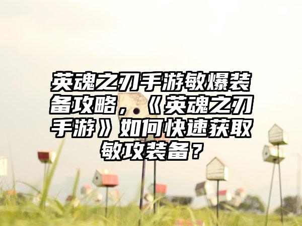 英魂之刃手游敏爆装备攻略，《英魂之刃手游》如何快速获取敏攻装备？