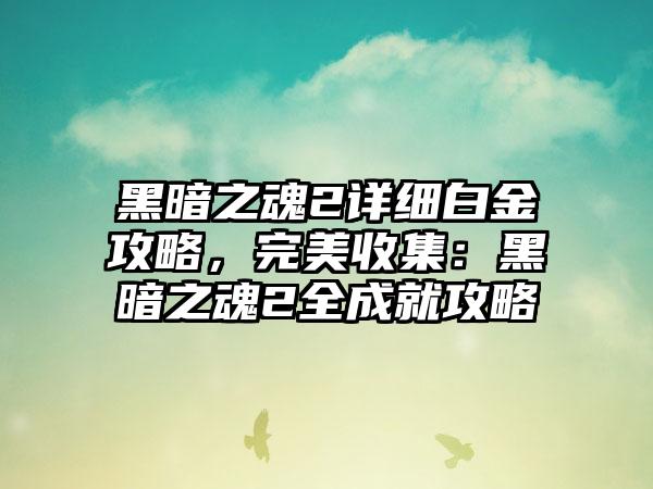 黑暗之魂2详细白金攻略，完美收集：黑暗之魂2全成就攻略