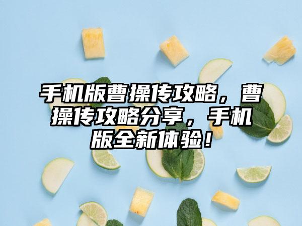 手机版曹操传攻略，曹操传攻略分享，手机版全新体验！