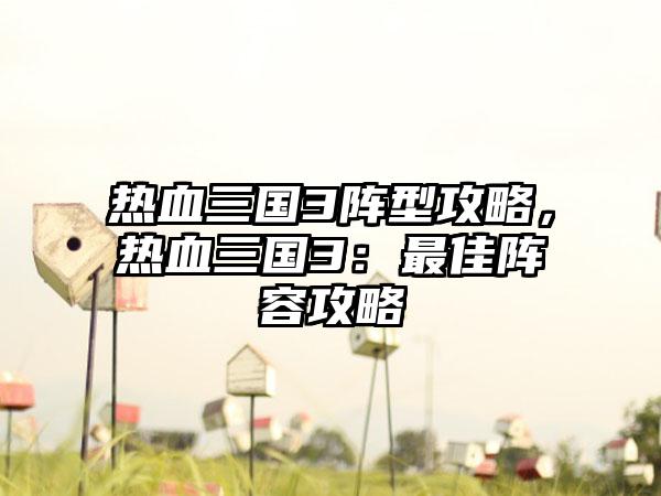 热血三国3阵型攻略，热血三国3：最佳阵容攻略