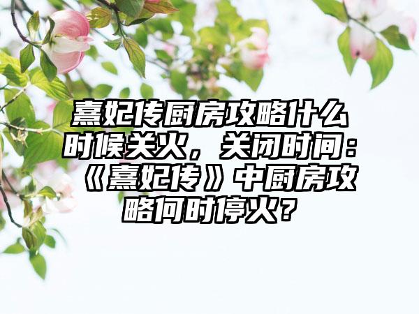 熹妃传厨房攻略什么时候关火，关闭时间：《熹妃传》中厨房攻略何时停火？