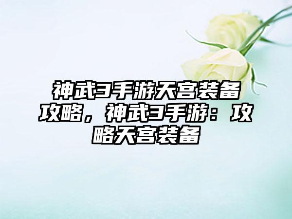 神武3手游天宫装备攻略，神武3手游：攻略天宫装备