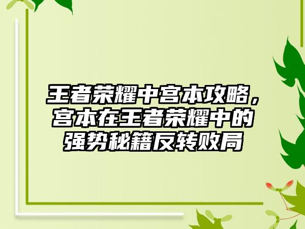 王者荣耀中宫本攻略，宫本在王者荣耀中的强势秘籍反转败局