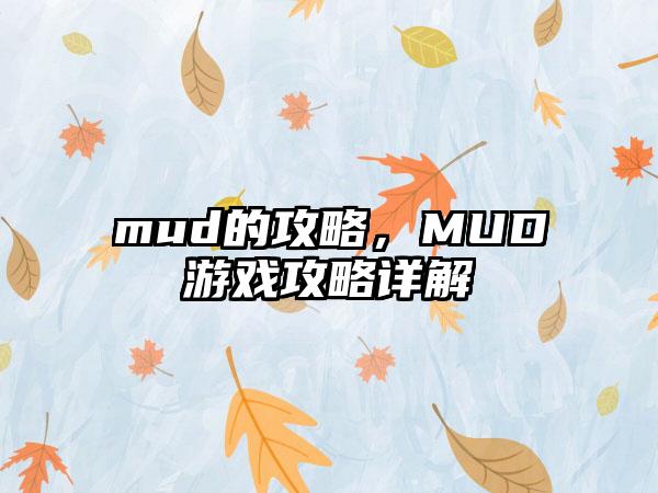 mud的攻略，MUD游戏攻略详解