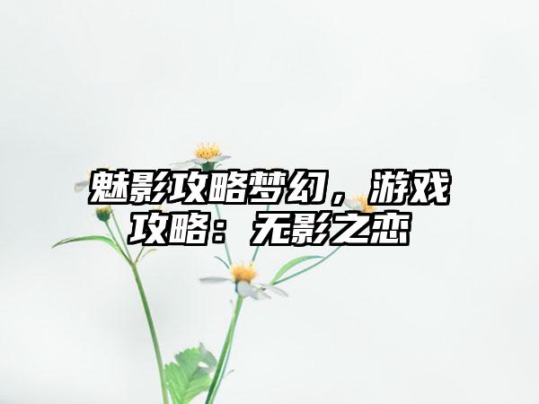 魅影攻略梦幻，游戏攻略：无影之恋