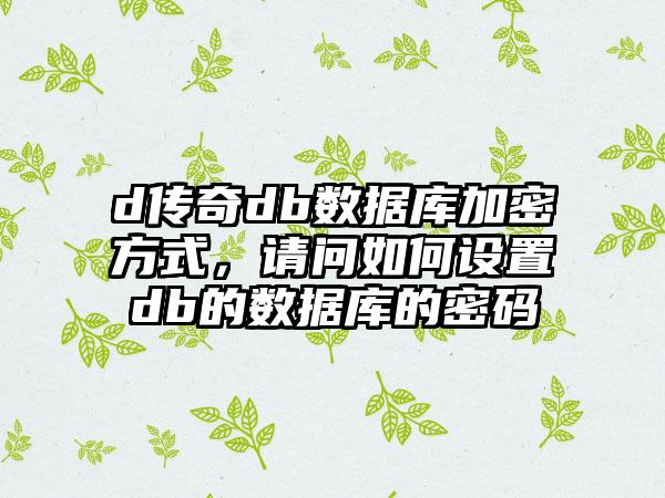 d传奇db数据库加密方式，请问如何设置db的数据库的密码