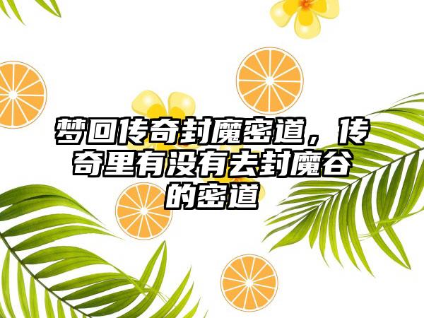梦回传奇封魔密道，传奇里有没有去封魔谷的密道