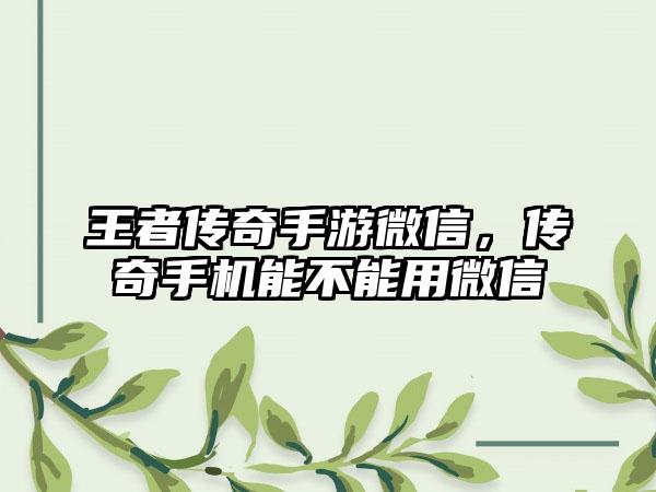 王者传奇手游微信，传奇手机能不能用微信