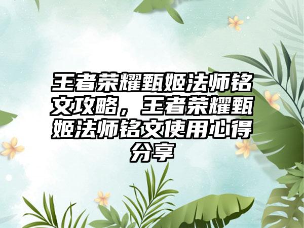 王者荣耀甄姬法师铭文攻略，王者荣耀甄姬法师铭文使用心得分享