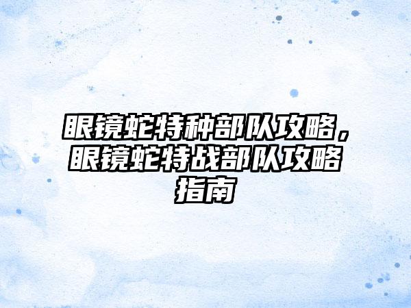 眼镜蛇特种部队攻略，眼镜蛇特战部队攻略指南