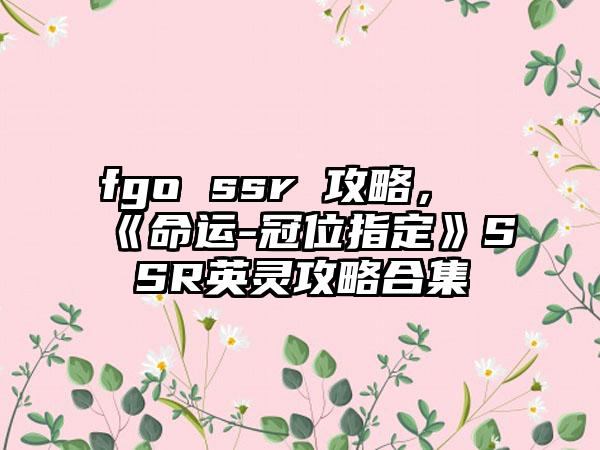 fgo ssr 攻略，《命运-冠位指定》SSR英灵攻略合集