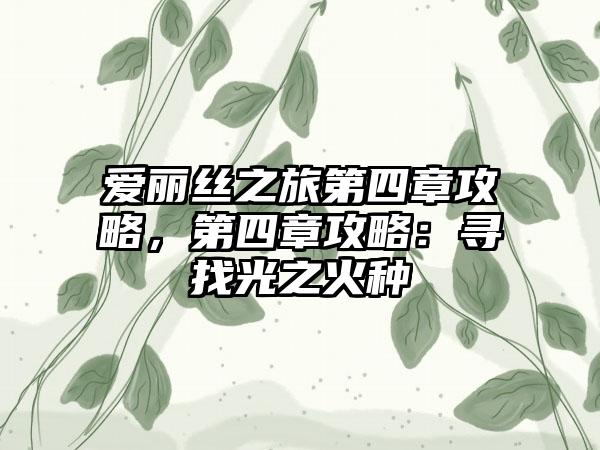 爱丽丝之旅第四章攻略，第四章攻略：寻找光之火种