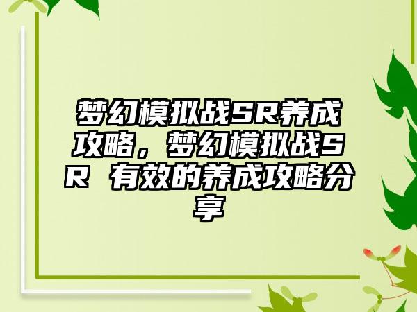 梦幻模拟战SR养成攻略，梦幻模拟战SR 有效的养成攻略分享