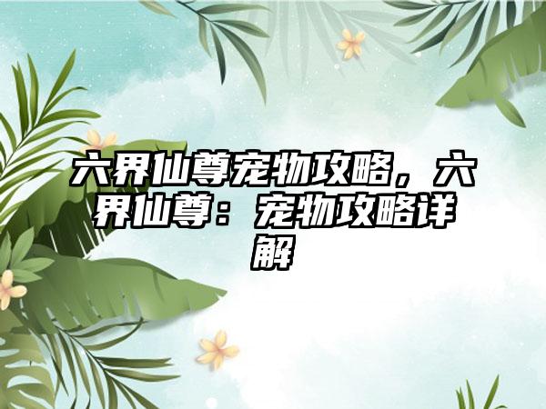 六界仙尊宠物攻略，六界仙尊：宠物攻略详解