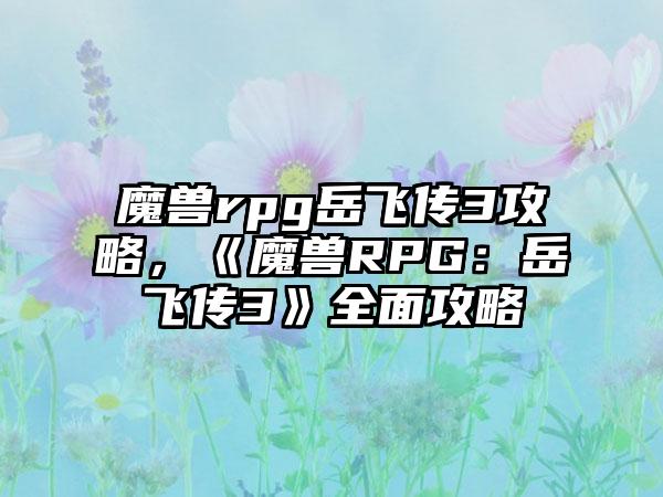 魔兽rpg岳飞传3攻略，《魔兽RPG：岳飞传3》全面攻略