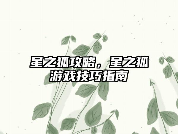 星之狐攻略，星之狐游戏技巧指南