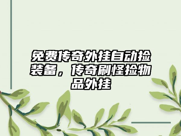 免费传奇外挂自动捡装备，传奇刷怪捡物品外挂