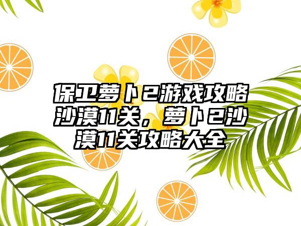 保卫萝卜2游戏攻略沙漠11关，萝卜2沙漠11关攻略大全